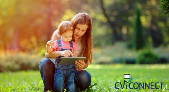 Mother and child learning outdoors