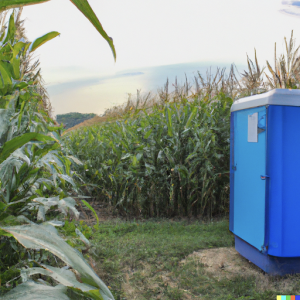 porta-potty in cornfield