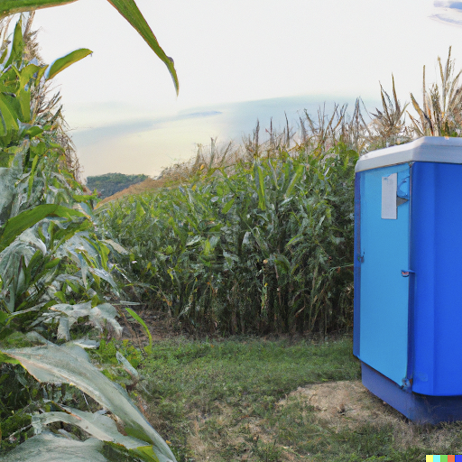 porta-potty in cornfield